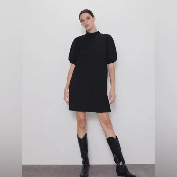 Zara Bloggers Favorite Black Puff Sleeve Tie Neck Dress Night Out Plus Size XXL - Picture 2 of 7